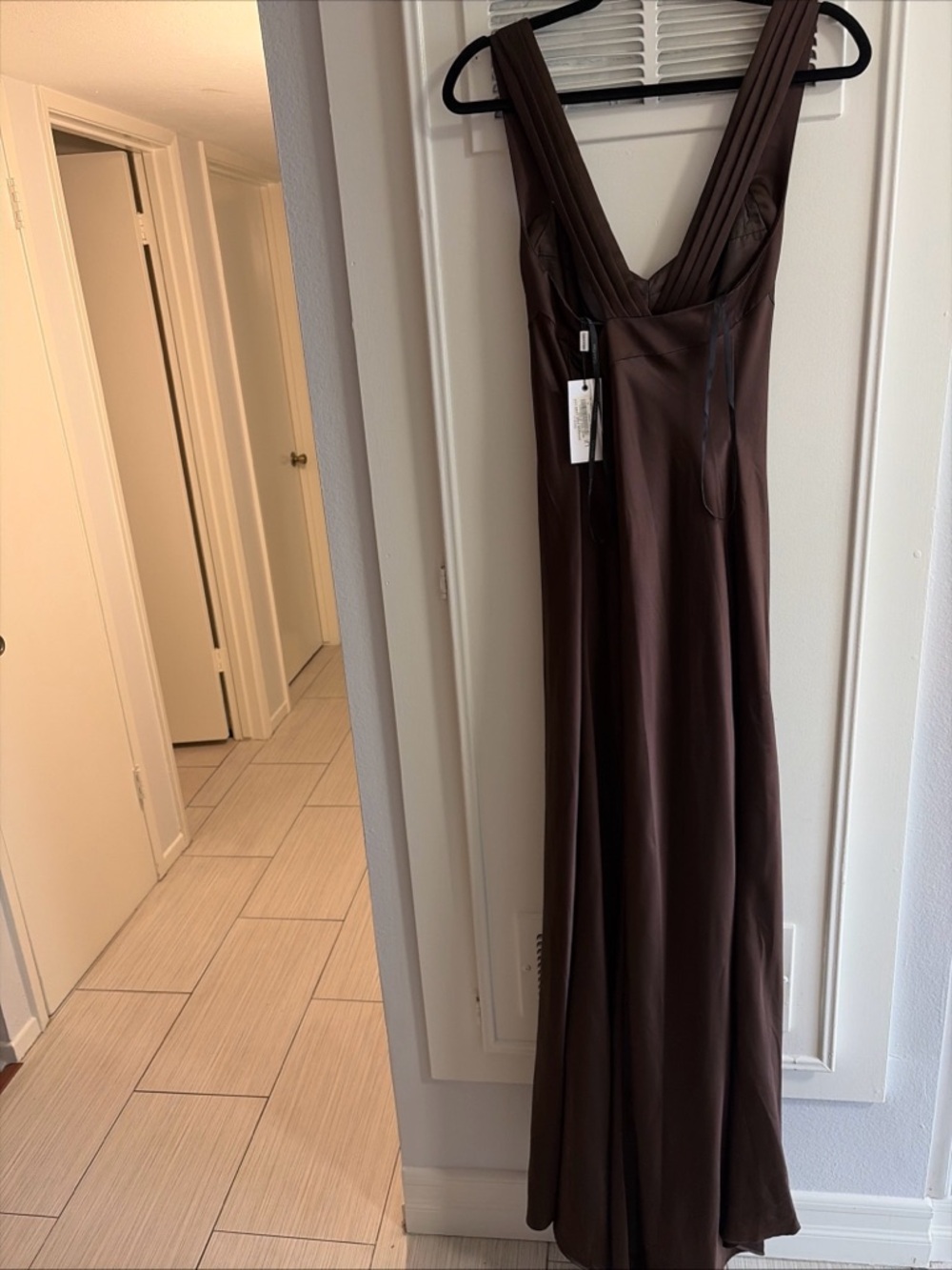 Calvin Klein Chocolate Brown Sleeveless Maxi Dress Prom Formal Sz 14 Cross Back - Picture 6 of 11